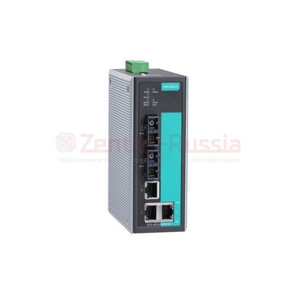 MOXA EDS-405A-MM-SC промышленный управляемый Ethernet коммутатор, 3 порта 10/100 BaseT(X) (разъем RJ45), 2 порта 100 BaseFX (многомодовое оптоволокно, разъем SС)