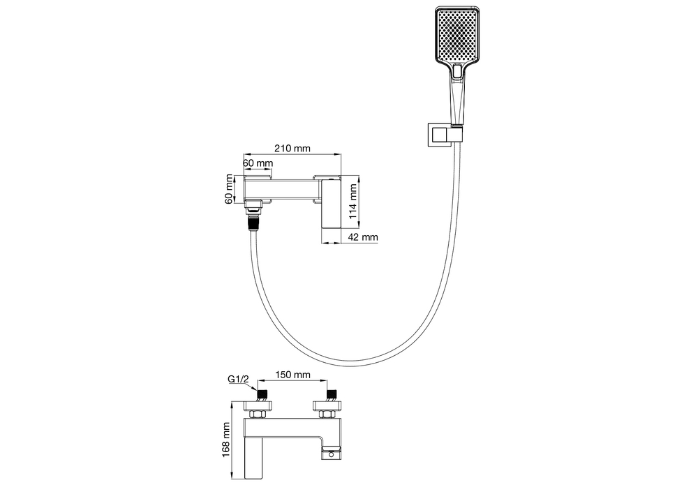 Смеситель для ванны с душем WONZON & WOGHAND CUBE 2.0, Брашированное золото (WW-88037068-BG)