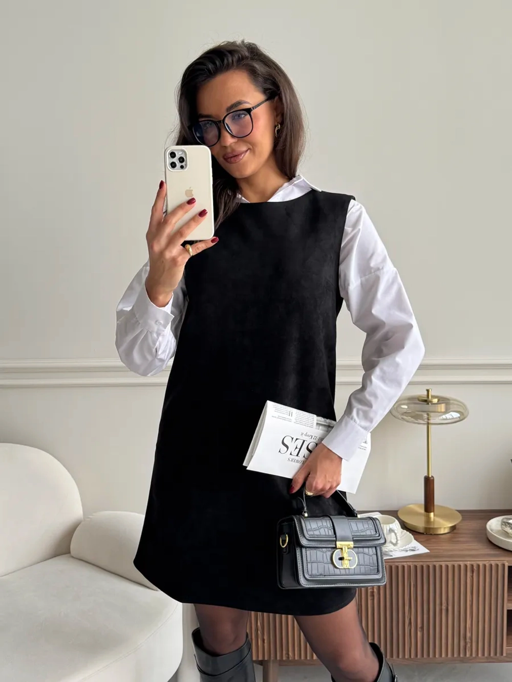 Платье сарафан праздничное офисное замшевое А силуэт