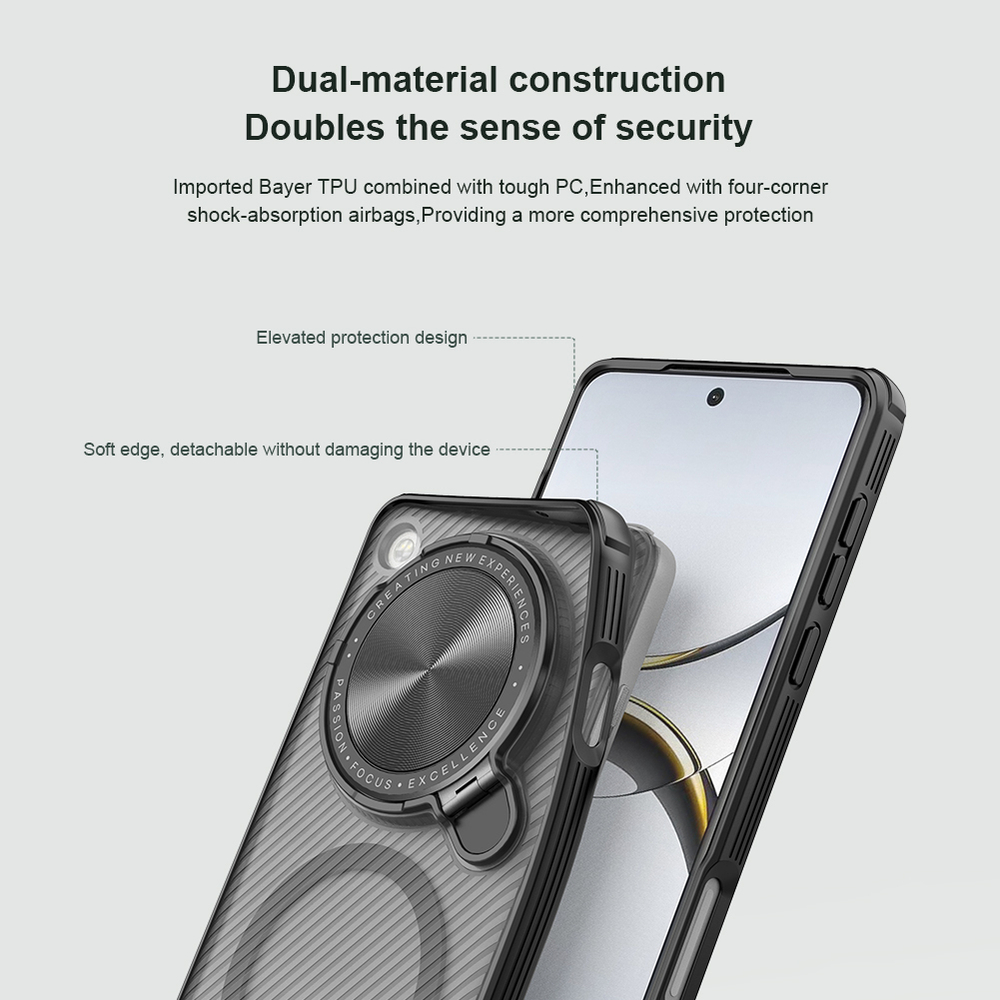 Чехол прозрачный тонированный (Transparent Black) от Nillkin с металлической крышкой и MagSafe на OPPO Find X8 Pro, серия CamShield Prop Magnetic Case