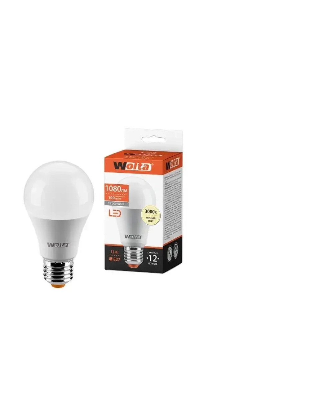 Лампа LED A60 12W E27 3000K груша Wolta (4шт) 25Y60BL12E27