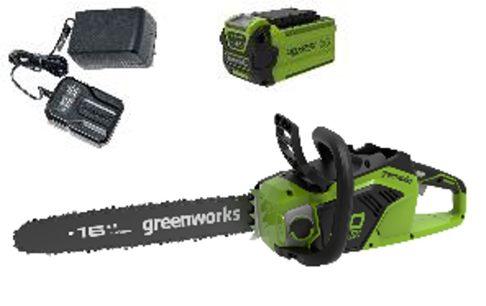 Цепная пила аккумуляторная Greenworks Арт. 2005807UA, 40V, 40 см, бесщеточная,  до 1,8 КВт, с 1хАКБ 2Ач и ЗУ