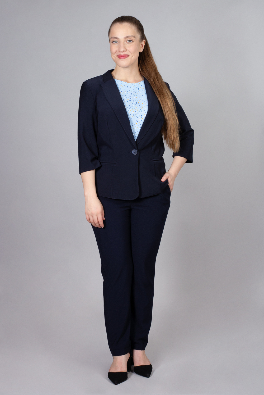 Жакет без подклада 1351Аб, Тёмно тёмно син #70ТТСи041351Аб