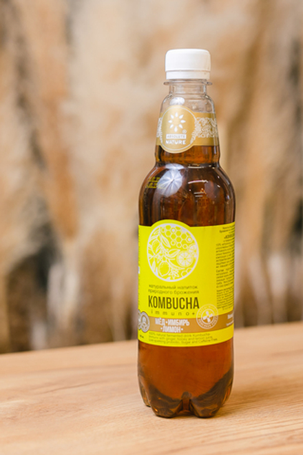 Иммуностимулирующий напиток Kombucha  «IMMUNO+» с имбирем, медом и соком плодов лимона, 0,5 л