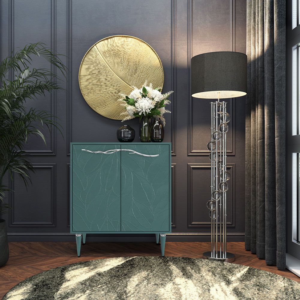 Комод Арт Колор leaves Классик Сильвер с 2 полками Пастельно-синий