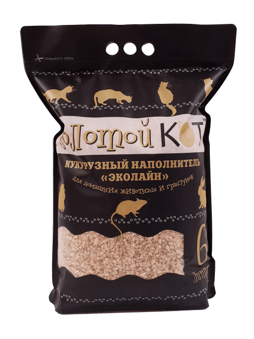 Золотой кот Кукурузный наполнитель для кошек и грызунов, 6 л