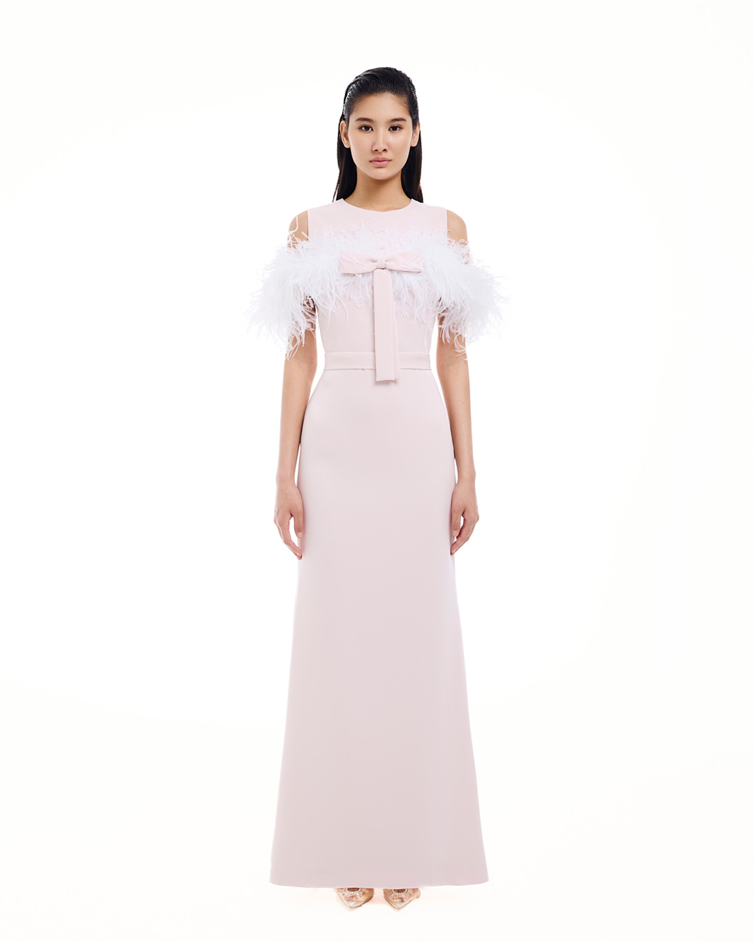 Платье Roseline (Розалин) с боа розовое