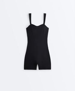 Oysho Короткий комбинезон Comfortlux с вырезом сердечком, черный