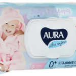 Салфетки влажные AURA Ultra comfort для детей с экс.алоэ и вит. Е,с крышкой, 100шт