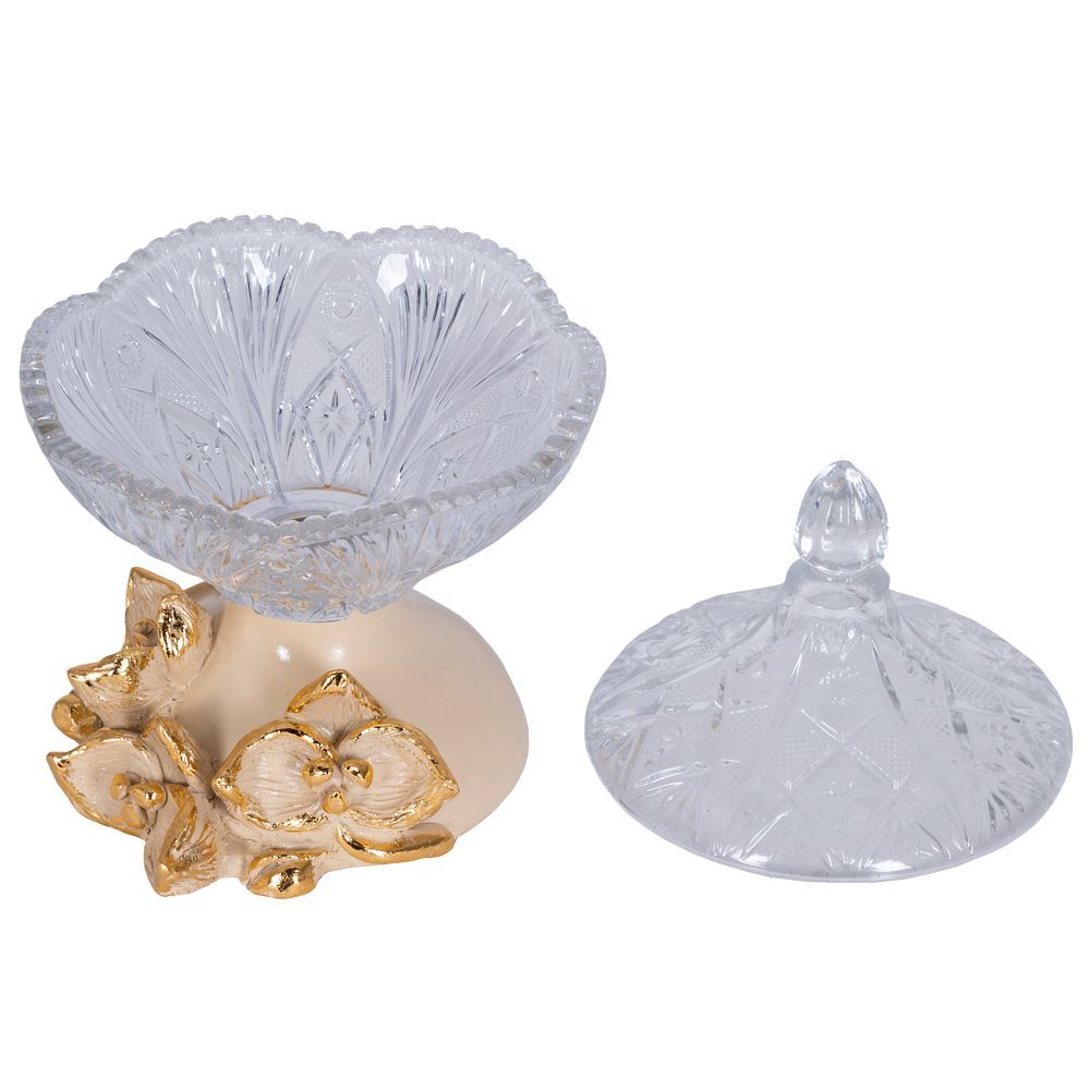 Сахарница стеклянная с крышкой Орхидея Лайм Айвори