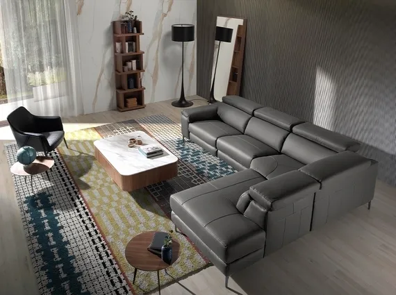 Угловой диван с реклайнером Angel Cerda 5320-R, серая кожа