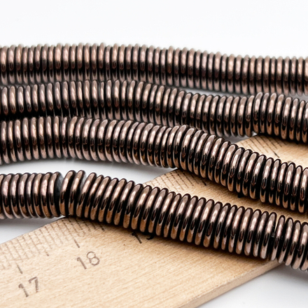 Гематит Рондель бусины (имитация), цвет коричневый, размер около 1,4*7,5 мм, цена за отрезок 9 см (1/4 нити)