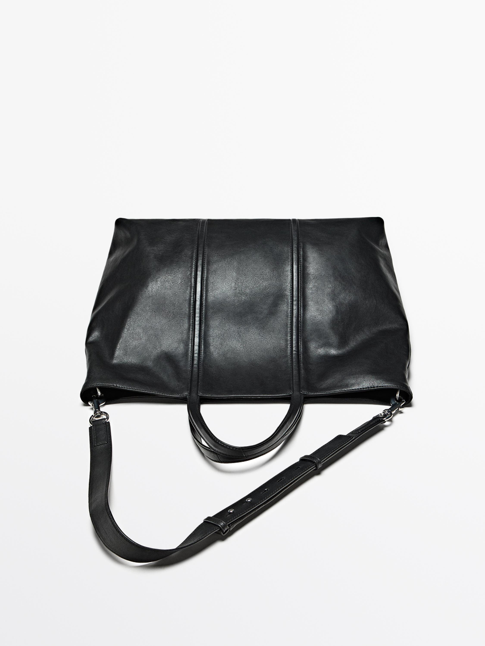 Massimo Dutti Сумка-тоут из кожи наппа с молнией, черный