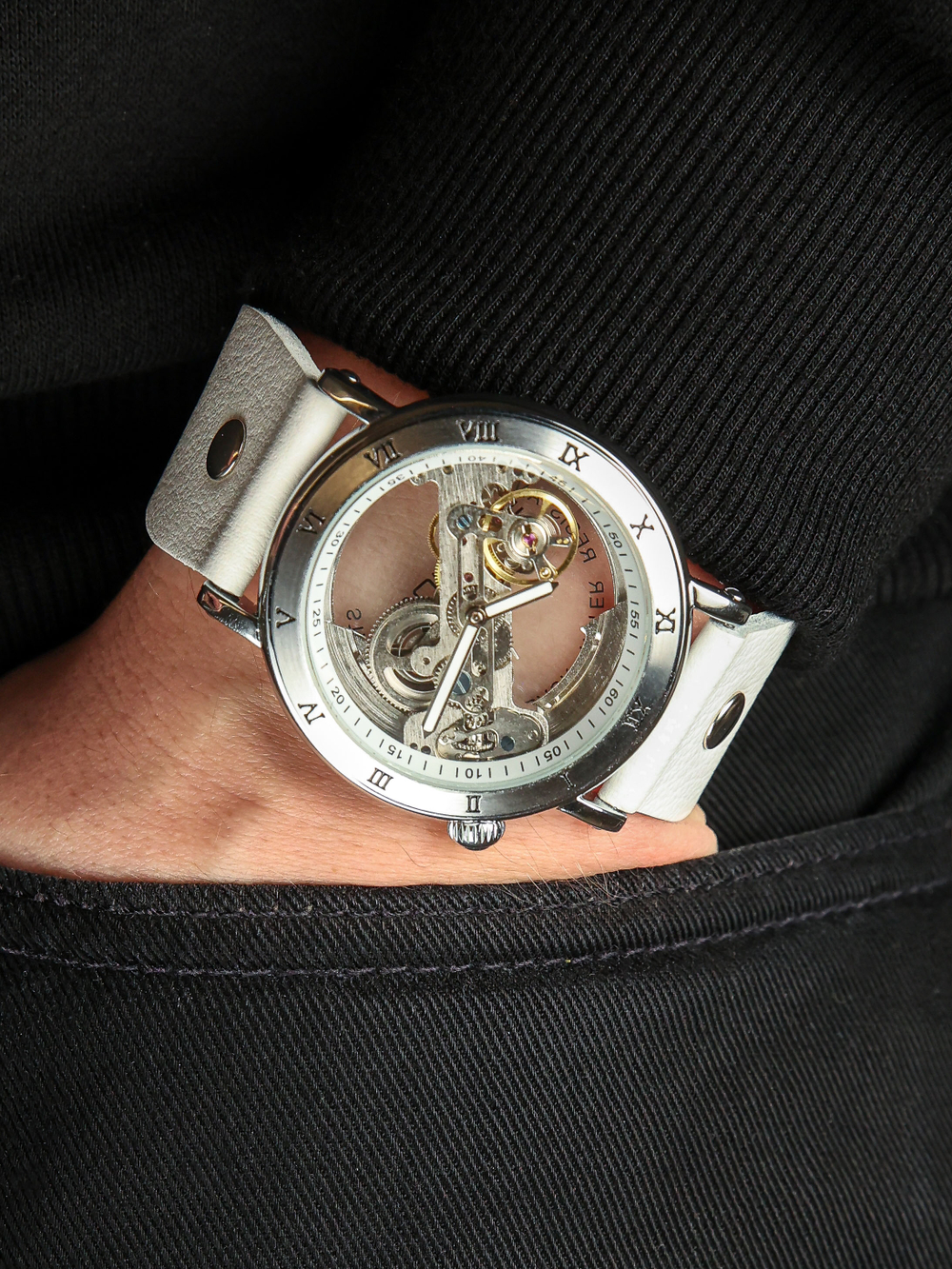 Часы скелетоны механические Power White YOURTIME