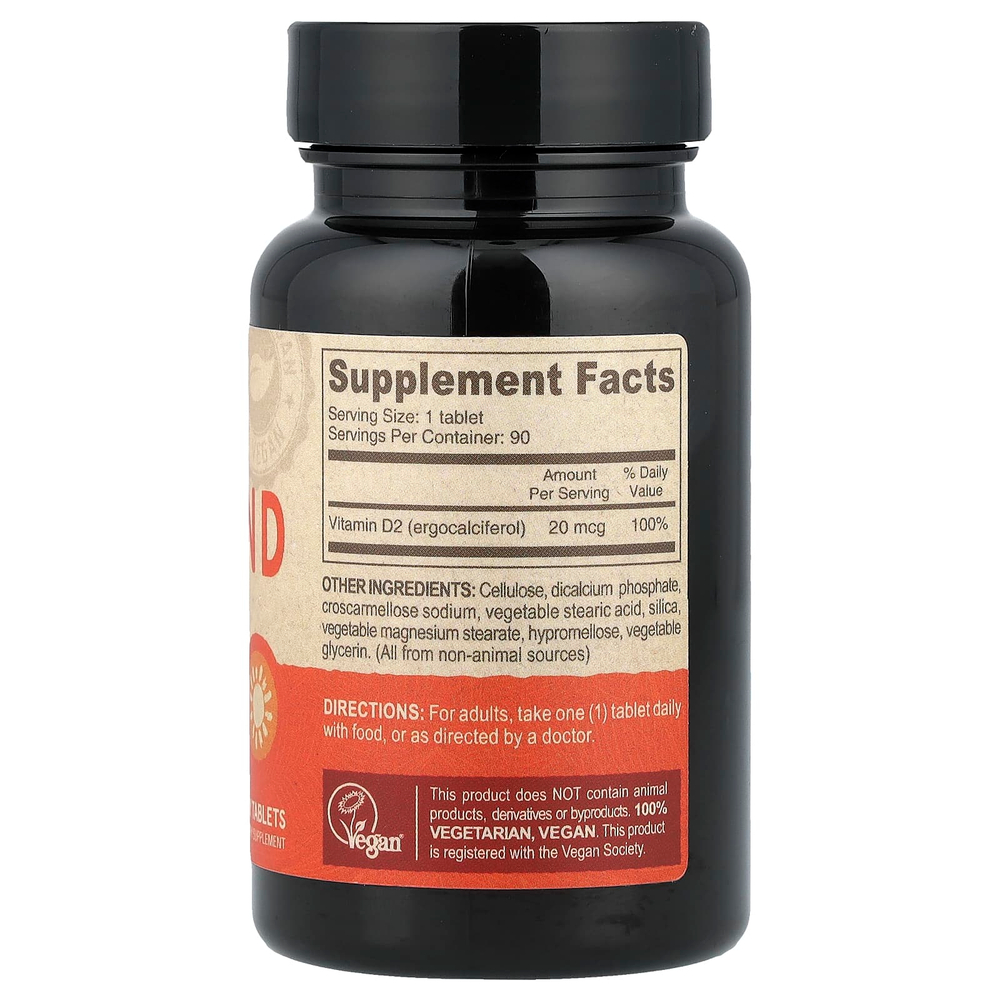 Deva, Веганский витамин D2, 20 мкг (800 МЕ), 90 таблеток