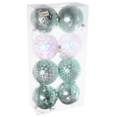 Новогодние шары «Сказочное королевство» 10 см (набор 8 шт), Мятный