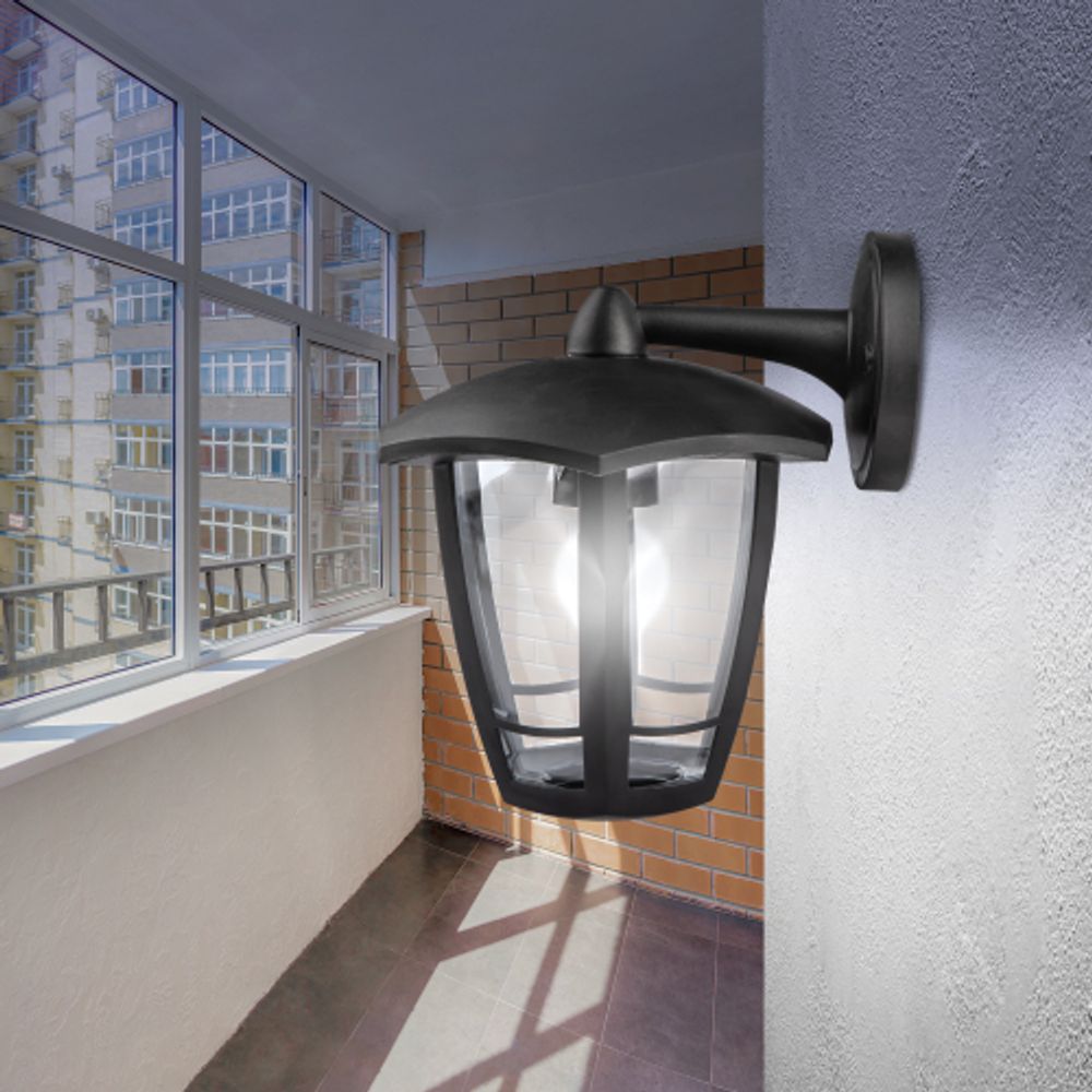 Садово-парковый светильник ЭРА НБУ 07-40-004 Дели 3 черный 6 гранный настенный IP44 Е27 max 60Вт | Садово-парковые светильники