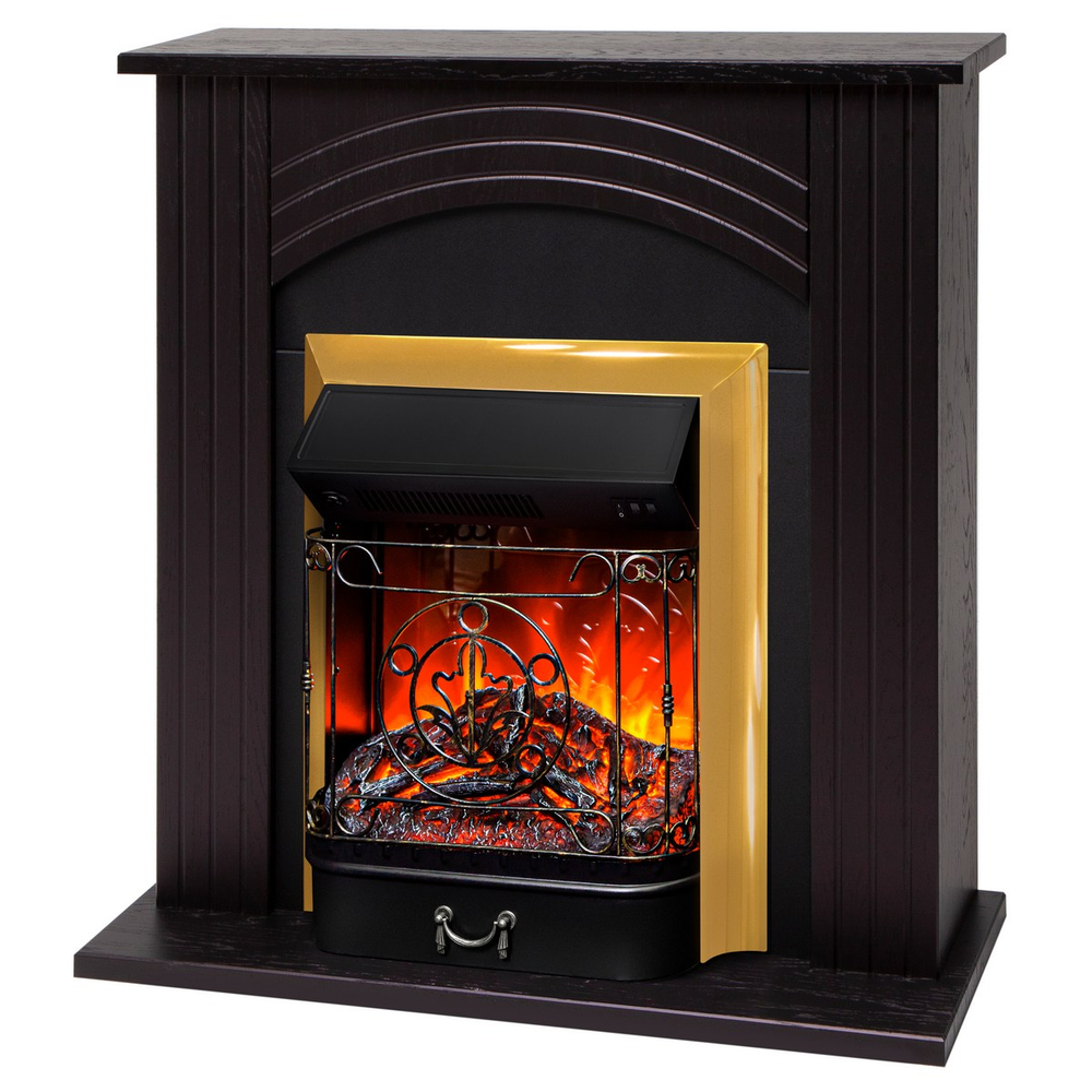 Электрокамин RealFlame Hanna STD DN орех с очагом Majestic Lux Brass