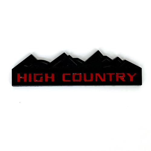 Накладки/наклейки High Country объемные ("Горная страна" 12,5х3,5см). Черный матовый с красной надписью