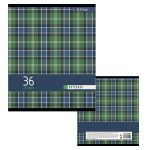 Тетрадь 36 л., А5, клетка, Alingar "Scotish cage.new style", скрепка, второй блок 60г/м2, мелованный картон (стандарт), 4 дизайна в пленке т/у