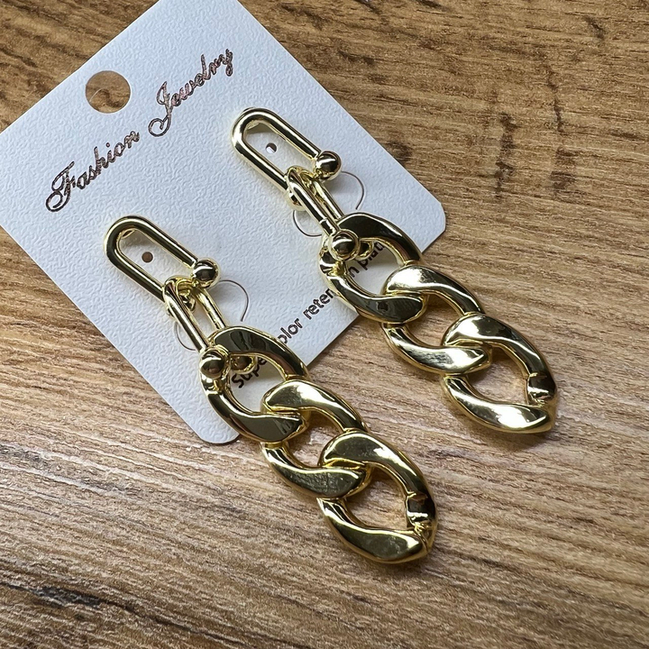 Серьги "Цепи" 5 звеньев комбо панцерное металл золотистый желтый