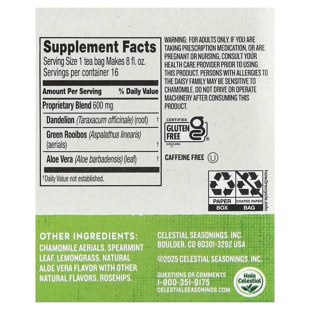 Celestial Seasonings, очищающая смесь, одуванчик, без кофеина, 16 чайных пакетиков, 27 г (0,96 унции)