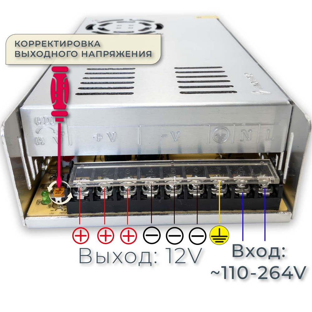 Блок питания BAEMAR 12V 360W 30A IP20 для светодиодных лент и светильников, трансформатор универсальный
