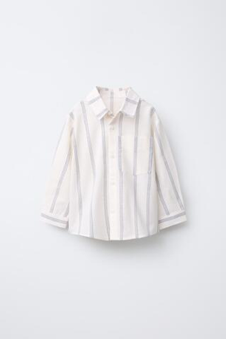 ZARA РУБАШКА В ПОЛОСКУ С НАШИВКОЙ, СИНИЙ/БЕЛЫЙ