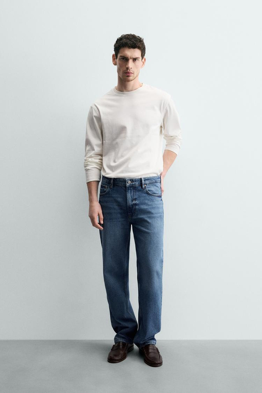 ZARA ДЖИНСЫ STRAIGHT FIT ИЗ ХЛОПКА И ЛИОЦЕЛЛА, СИНИЙ