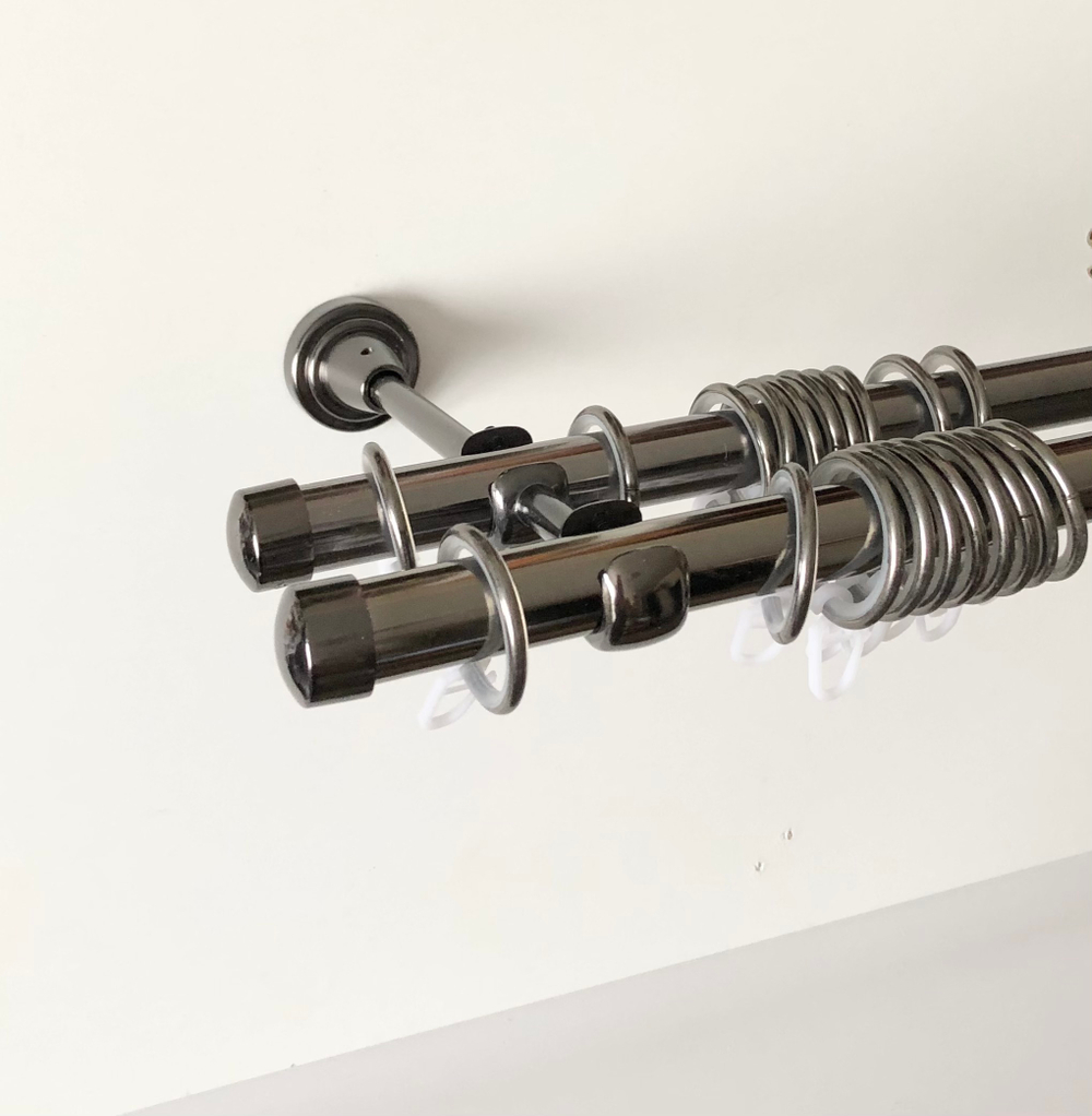 Карниз для штор "Заглушка" d19/19 мм двухрядный, цвет черный никель