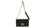 GUCCI Double G Leather WOC Chain Shoulder Messenger Bag Black