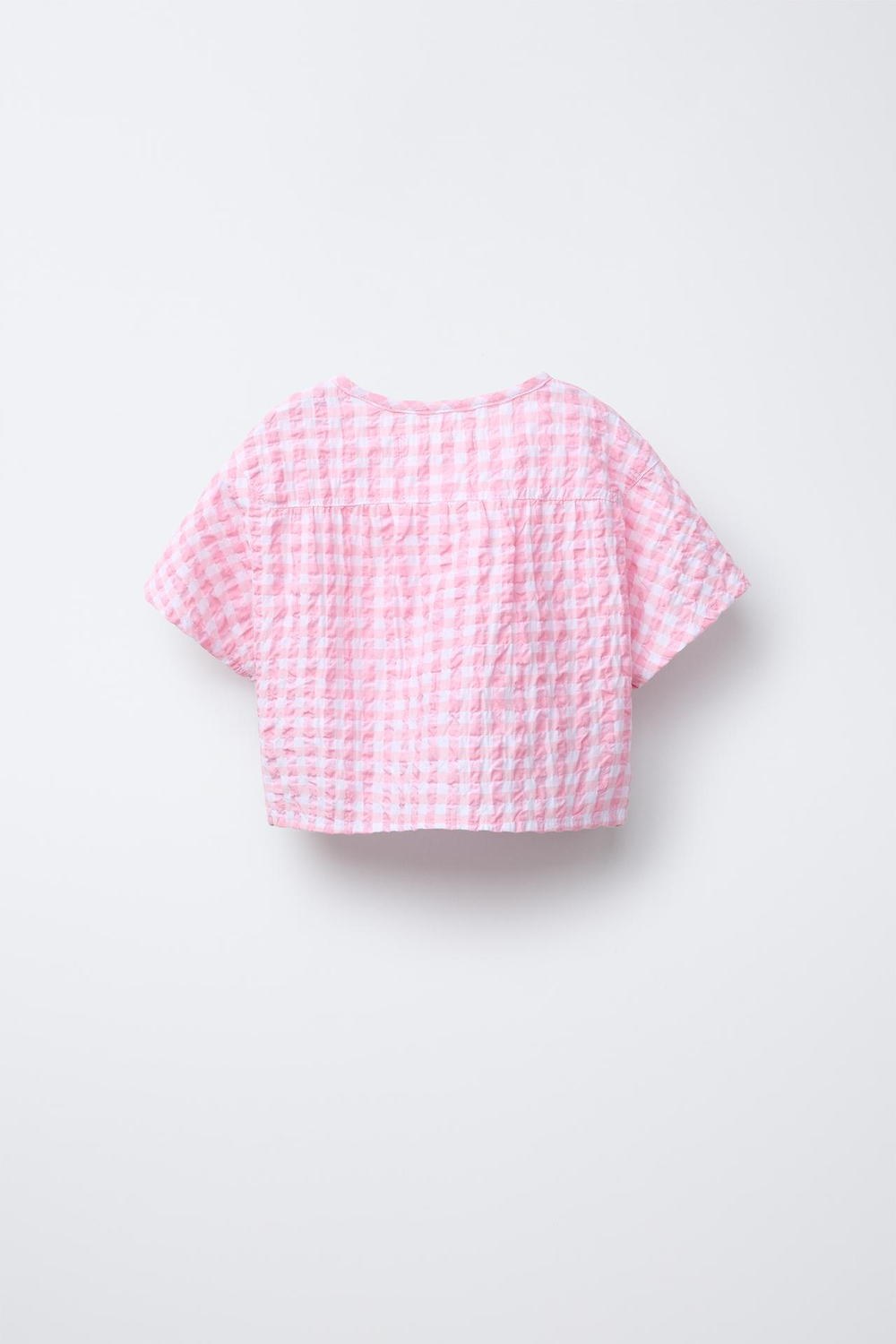 ZARA РУБАШКА В КЛЕТКУ ВИШИ С НАШИВКОЙ «ЦВЕТОК», РОЗОВЫЙ