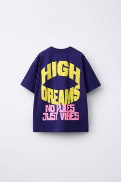 ZARА ФУТБОЛКА С РЕЛЬЕФНЫМ ПРИНТОМ, ТЕМНО-ЛИЛОВЫЙ