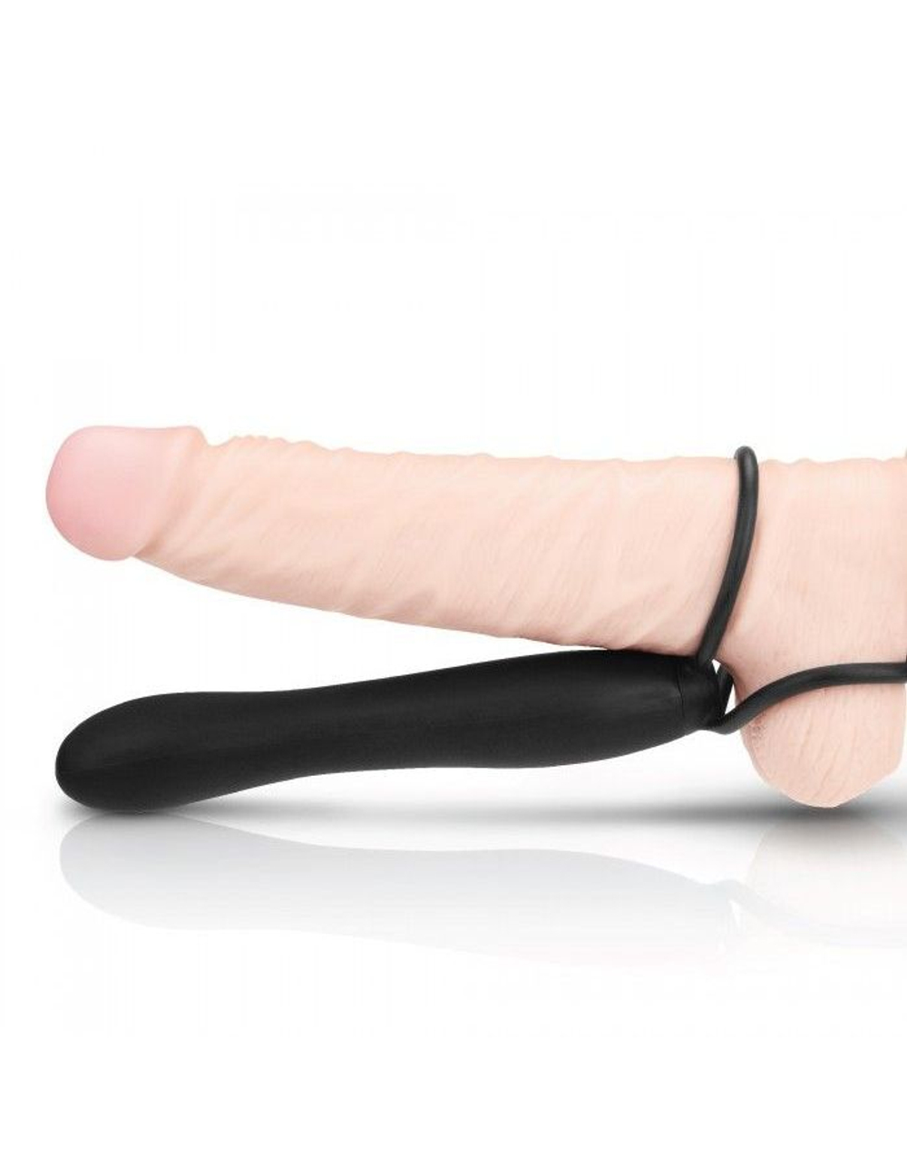 Черная насадка на пенис для двойной стимуляции Mojo BlackJack - 15 см. (Цвет: черный)