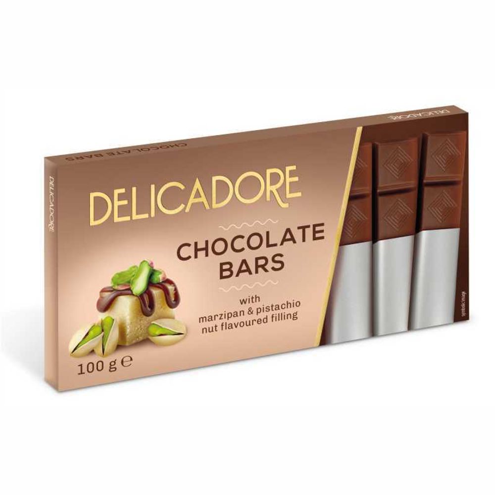 DELICADORE темный шоколад с марципановой начинкой со вкусом фисташек 100г