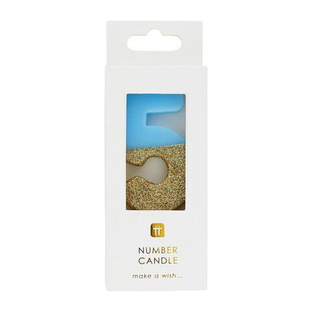 Восковая свеча цифра "5" (голубая с глиттером)