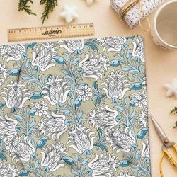 Ткань атлас нежные листья цветов