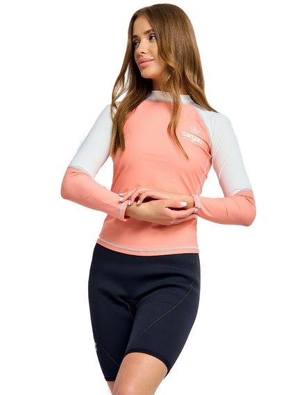 Футболка рашгард лонгслив Sargan Агидель UPF 50+ женская персиковый/белый