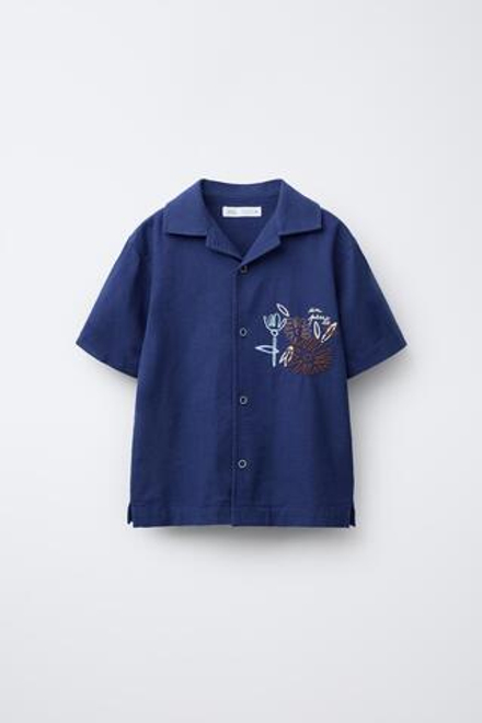 ZARA РУБАШКА С ВЫШИВКОЙ, СИНИЙ
