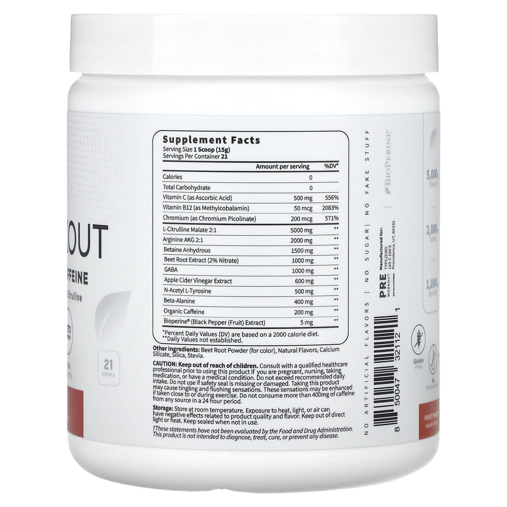 TypeZero, Clean Pre-Workout, фруктовый пунш, 319 г (11,3 унции)