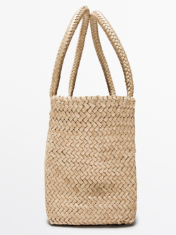 Massimo Dutti Плетеная сумка-тоут среднего размера, кремовый