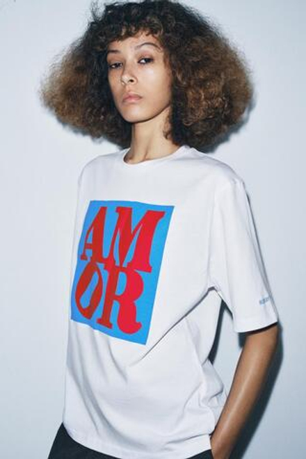 ZARA ФУТБОЛКА С КОНТРАСТНЫМ ТЕКСТОМ, БЕЛЫЙ