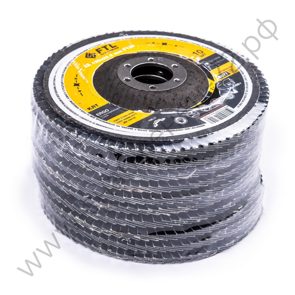 Круг лепестковый для шлифования по нержавеющей стали FTL Ergo 27 цирконий 125 х 22,2 мм P120