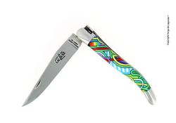Folding knife, 11 cm blade, 2 stainless steel bolsters, shiny finish, acrylic handle, Antares design