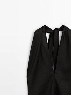 Massimo Dutti Топ с V-образным вырезом и горловиной халтер, черный