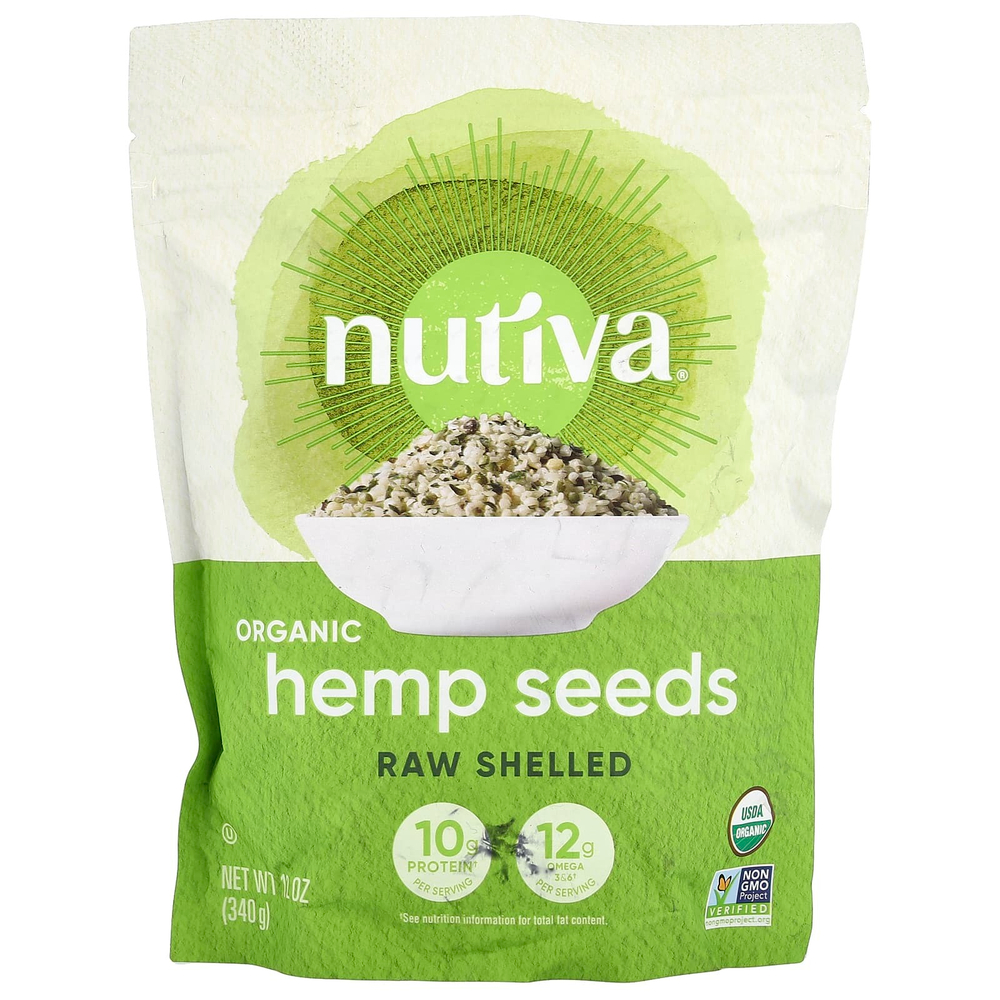 Nutiva, Семена органической конопли, необработанные, 340 г (12 унций)