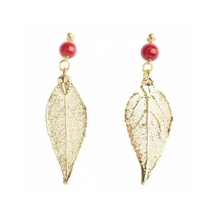 Серьги листья Ester Bijoux Вишня OR1194/31- G BR/R