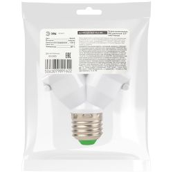 Патрон-разветвитель ЭРА цокольный Е27-2хЕ27 белый