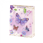 Пакет подарочный бумажный Alingar, (L+) 26х32х10 см, вертикальный, "Нежные бабочки", матов. ламинация, ассорти