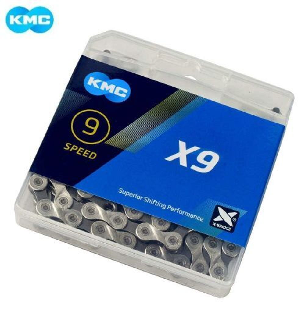Цепь KMC, ( X-9) 9 скор. (116 звеньев) 6,6-6,7 мм, 1/2''x 11/128'', с замком, инд. упаковка